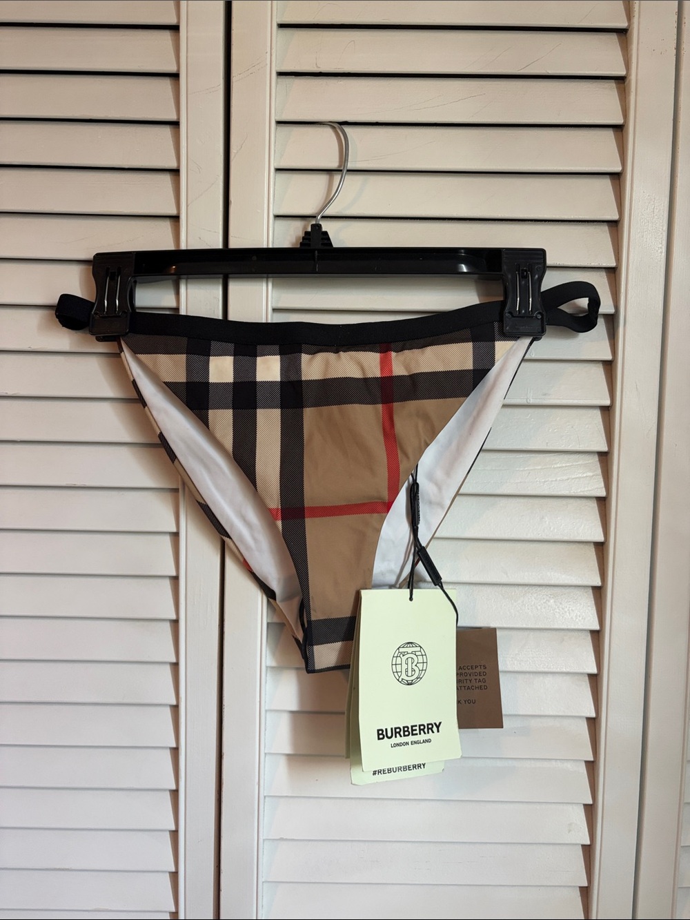 Burberry Women’s Large Bikini Bottom Beige Black Red Nova Check